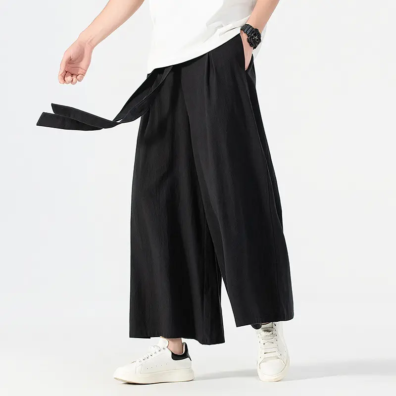 Damen Culotte-Style Hosenrock mit weitem Bein und Bindegürtel Drune