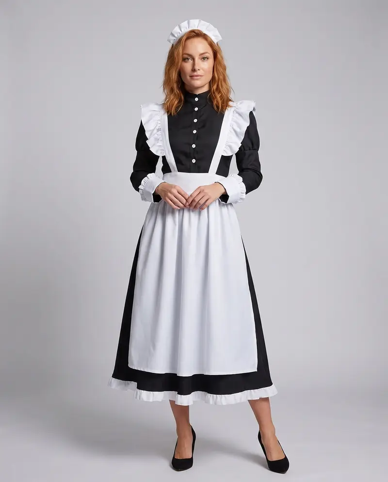 Damen Dienstmädchen-Kostüm mit Rüschen und Schürze Drune