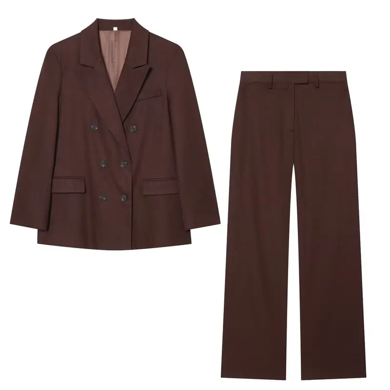 Damen Doppelreiher-Blazer und High-Waist-Hose im Tailored-Set Drune