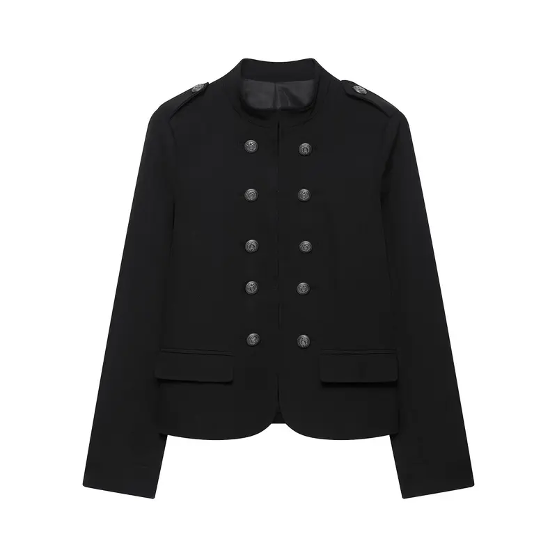 Damen Doppelreihige Militärjacke mit Stehkragen Drune
