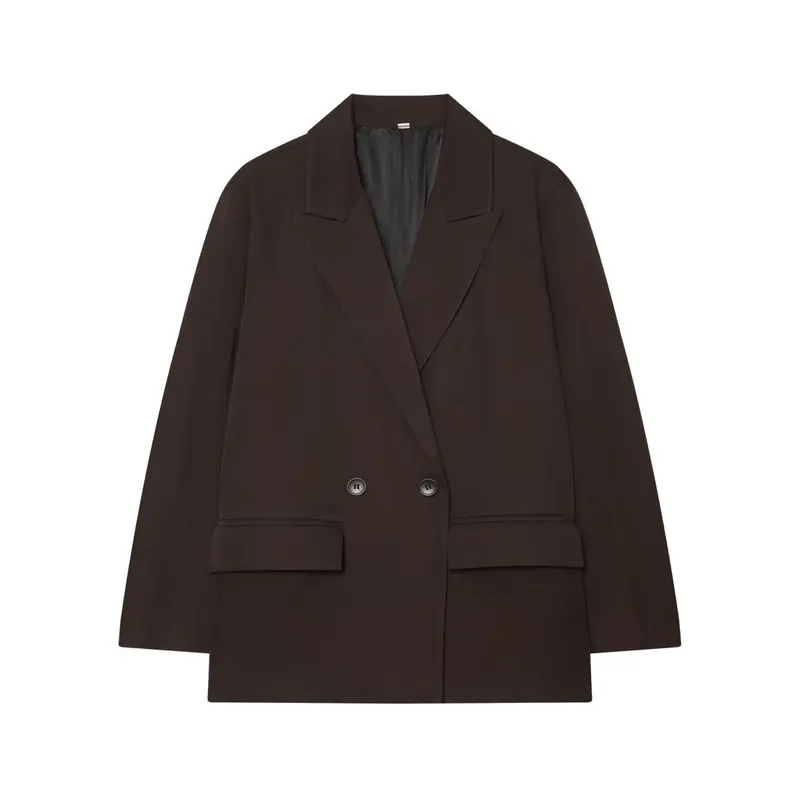 Damen Doppelreihiger Boxy-Blazer aus Webstoff mit fallendem Revers und Pattentaschen Drune