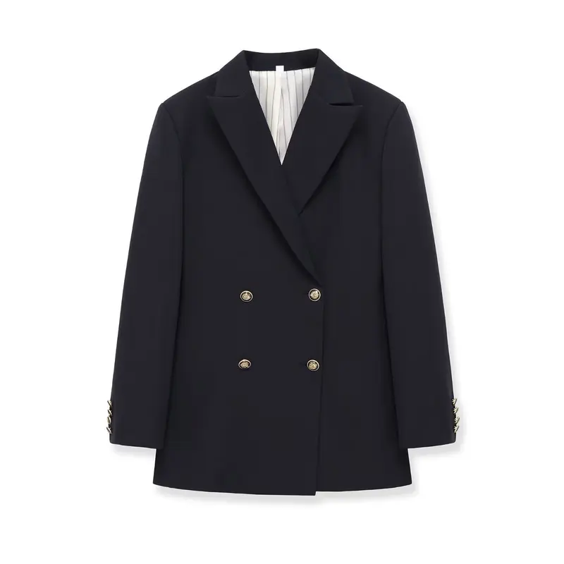 Damen Doppelreihiger Longblazer mit markanten Goldknöpfen und strukturierter Schulter Drune