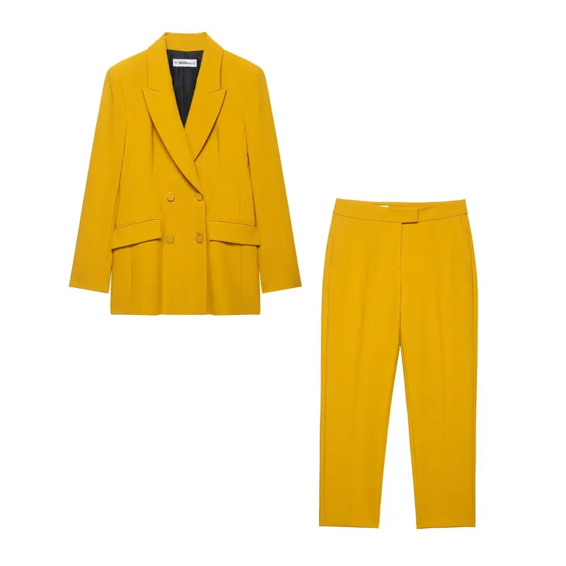 Damen Doppelreihiger Longblazer mit markanten Revers und Zierösenknöpfen Drune