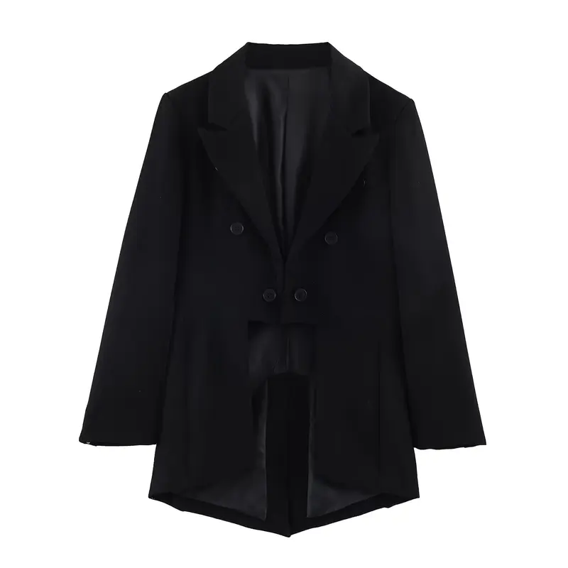 Damen Doppelreihiger Longblazer mit verlängertem Saum und Rückenschlitz Drune