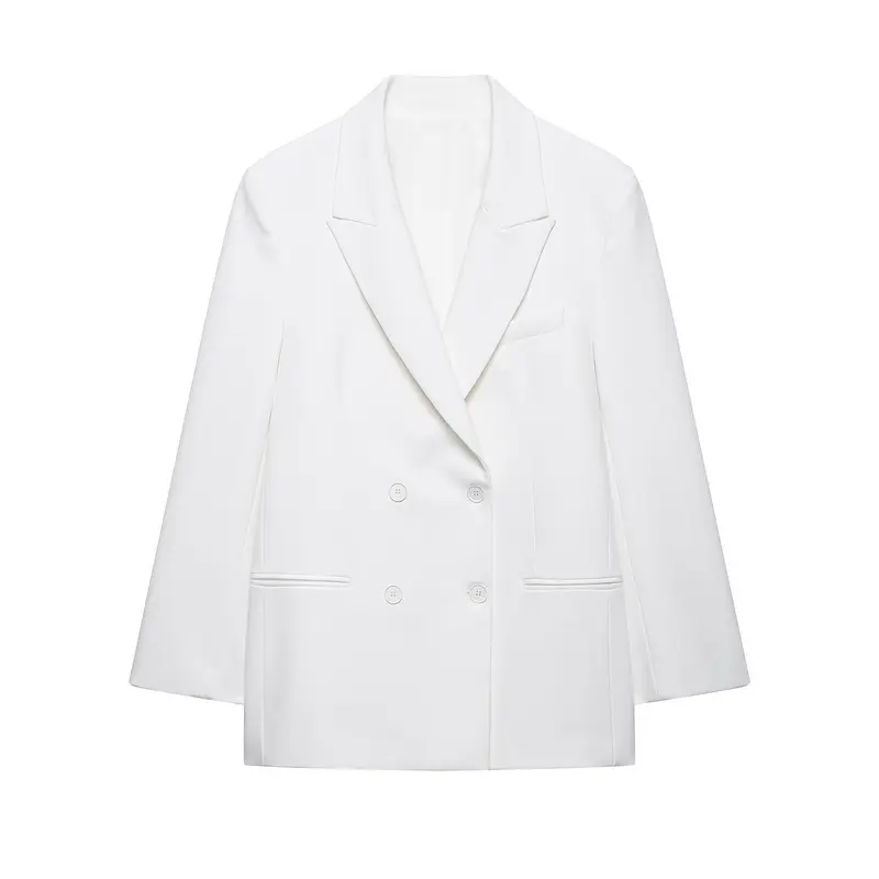 Damen Doppelreihiger Longline-Blazer mit Oversize-Schnitt und Paspeltaschen Drune
