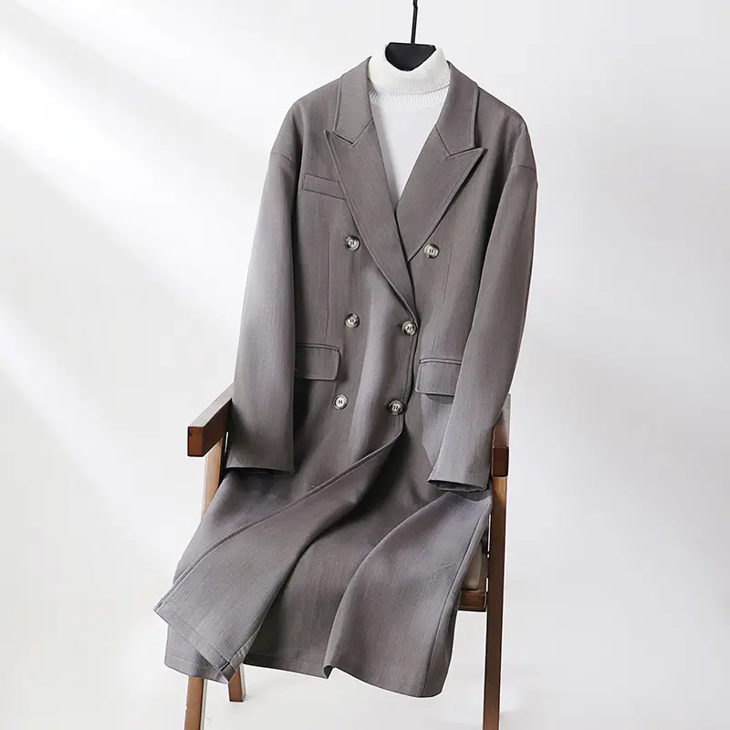 Damen Doppelreihiger Longline-Mantel mit Oversize-Schnitt und fallendem Revers Drune