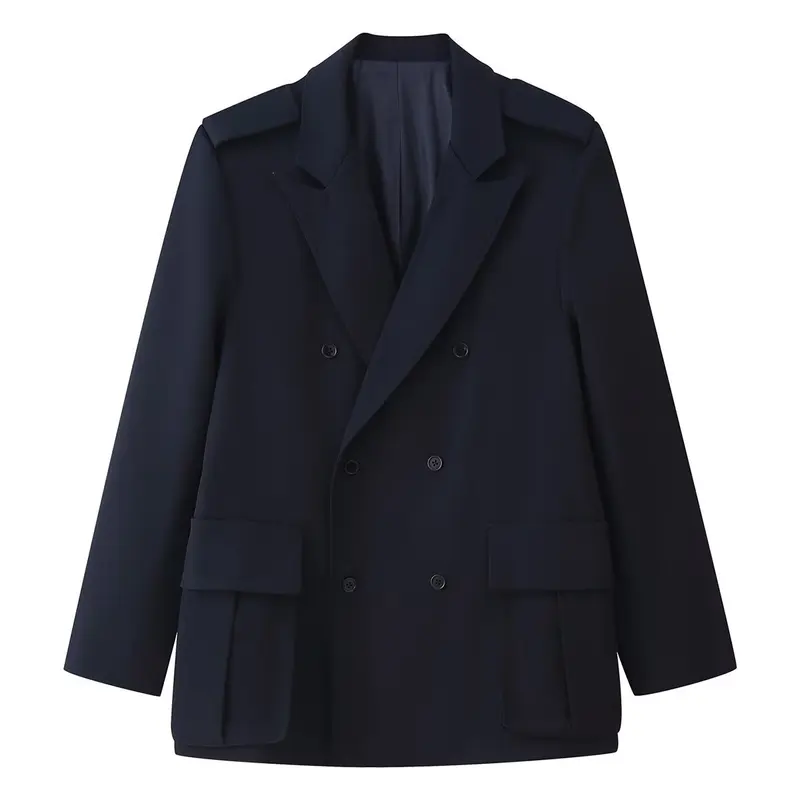 Damen Doppelreihiger Oversize-Blazer-Mantel mit Epauletten und großen Klappentaschen Drune