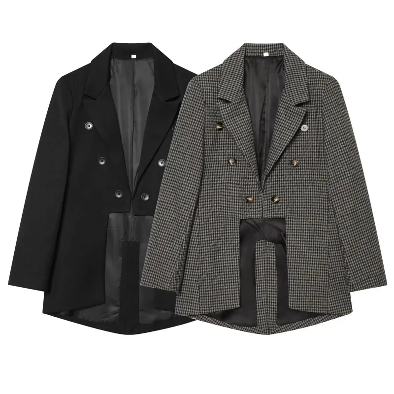 Damen Doppelreihiger Oversize-Blazer mit Satinfutter und verlängertem Saum Drune