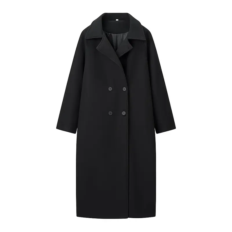 Damen Doppelreihiger Oversize-Wollmix-Mantel mit fallendem Revers und langer Silhouette Drune
