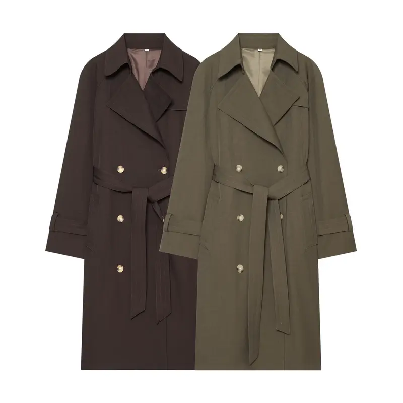 Damen Doppelreihiger taillierter Trenchcoat mit Bindegürtel und überschnittenen Ärmeln Drune