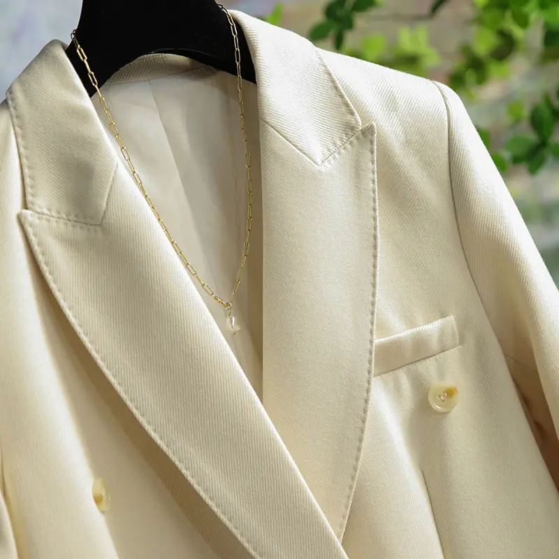 Damen Doppelreihiger taillierter Twill-Blazer mit Reverskragen Drune