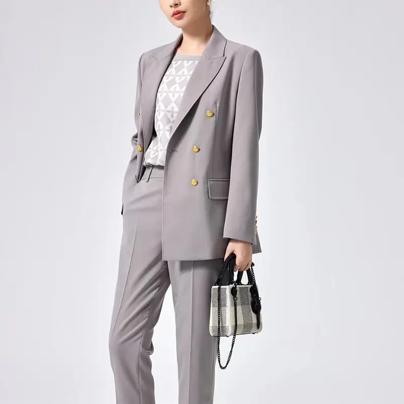 Damen Doppelreihiger Tailoring-Blazer mit Goldknöpfen und figurformenden Abnähern Drune