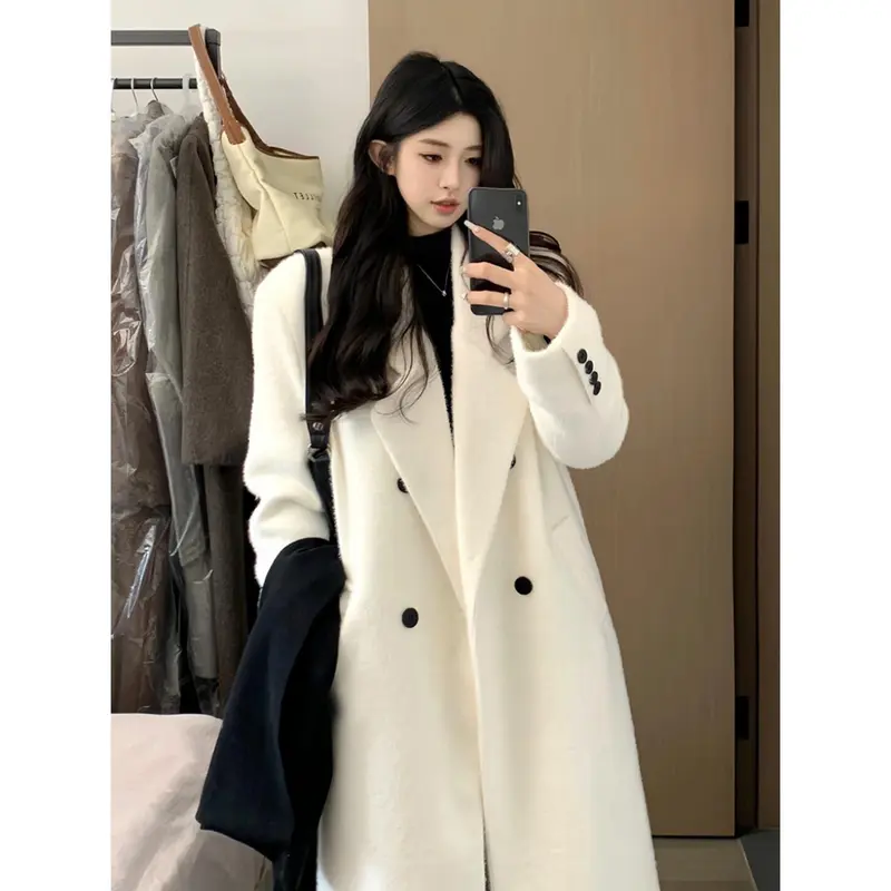 Damen Doppelreihiger Wollmantel mit weitem Oversize‑Schnitt Drune