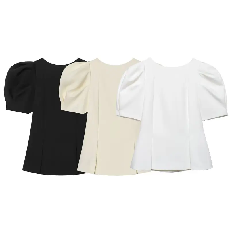 Damen Elegante A-Linien-Bluse mit formgebenden Teilungsnähten und Puffärmeln Drune