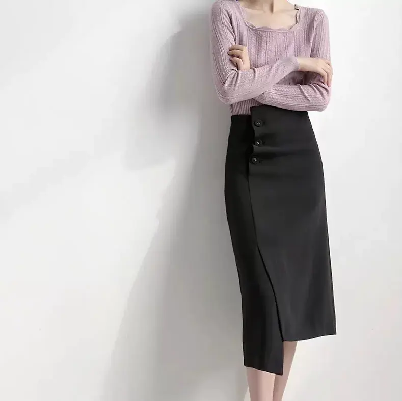 Damen Elegante Bleistiftrock mit asymmetrischem Schnitt Drune