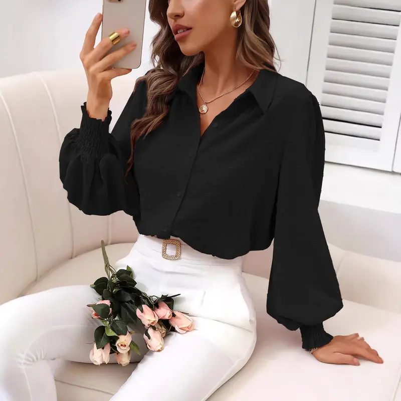 Damen Elegante Bluse mit Puffärmeln Drune