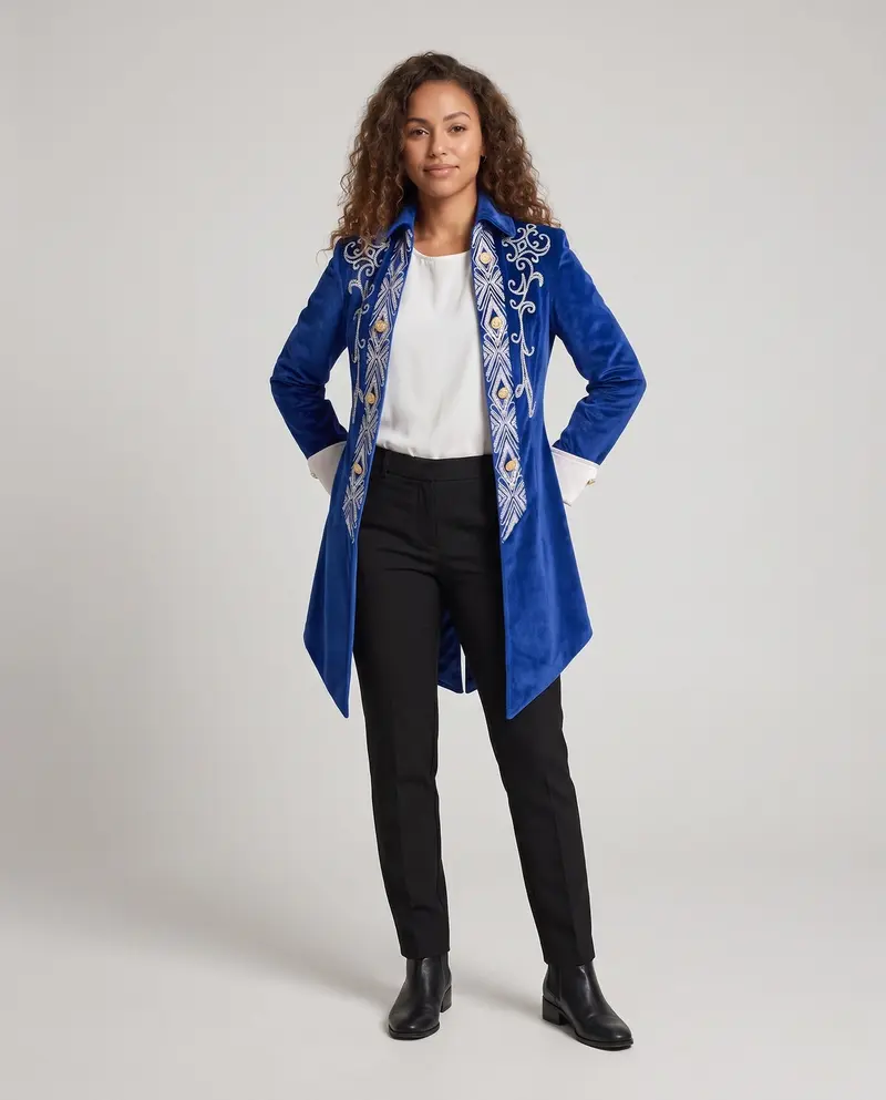 Damen Elegante Festtagsjacke mit kunstvollen Stickereien und detailreicher Knopfleiste Drune
