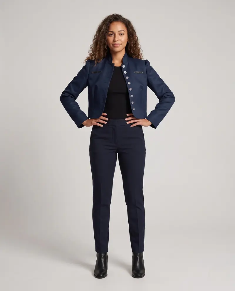 Damen elegante Kurzjacke mit dekorativen Knopfdetails Drune