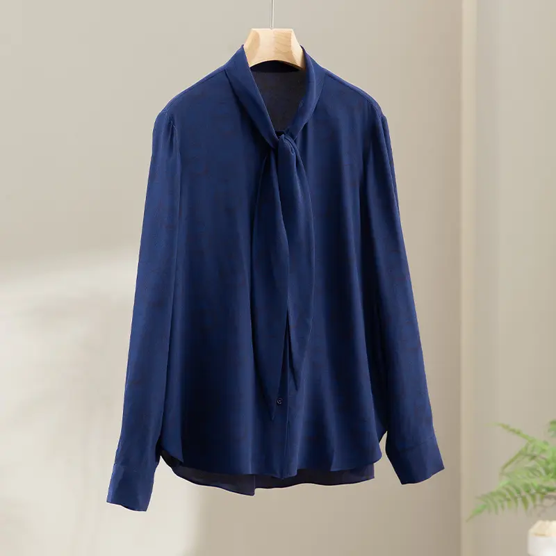 Damen Elegante Schleifenkragen-Bluse mit Jacquardstruktur und lockerer Passform Drune