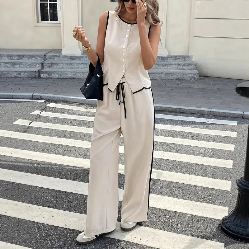 Damen Elegante und bequeme Loungewear mit Knopfleiste Drune