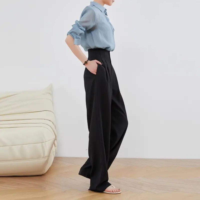 Damen Elegante und lässige High-Waist Stoffhose Drune