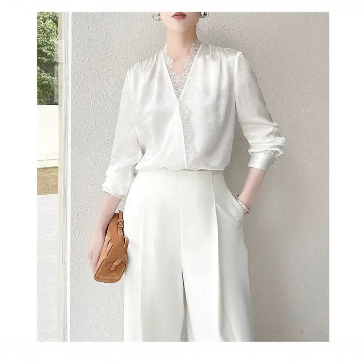 Damen Elegante und raffinierte Bluse mit Spitzenkragen Drune