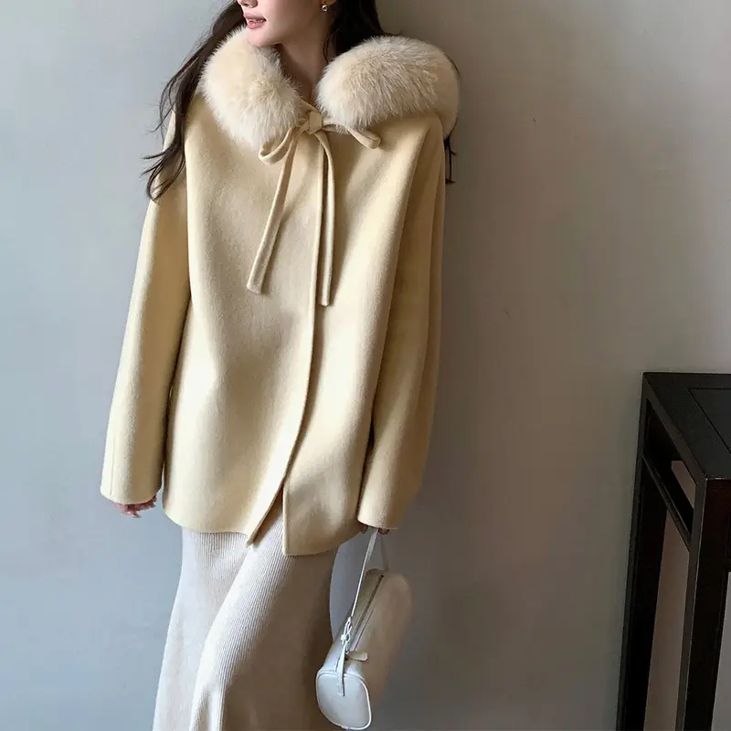 Damen Elegante und warme Übergangsjacke mit fellbesetztem Kragen Drune