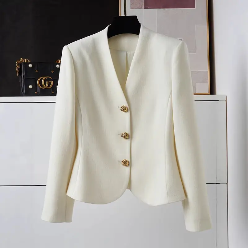 Damen Eleganter Blazer mit goldenem Knopfdetail Drune