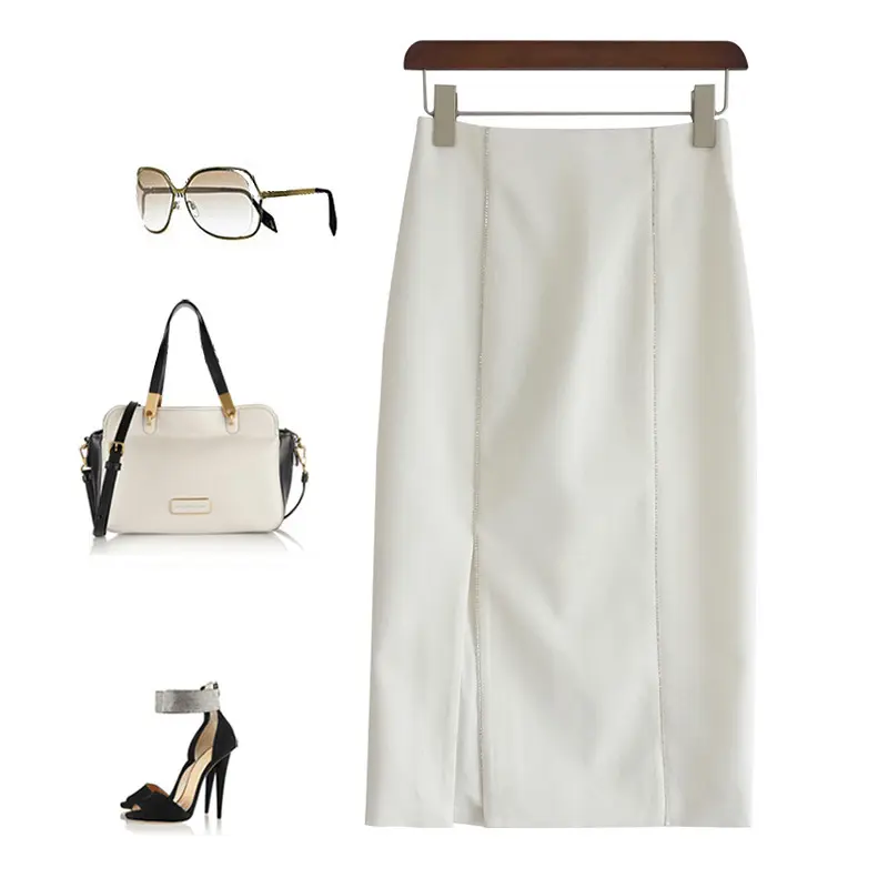 Damen Eleganter Bleistiftrock mit seitlichem Schlitz und feinem Stoff Drune