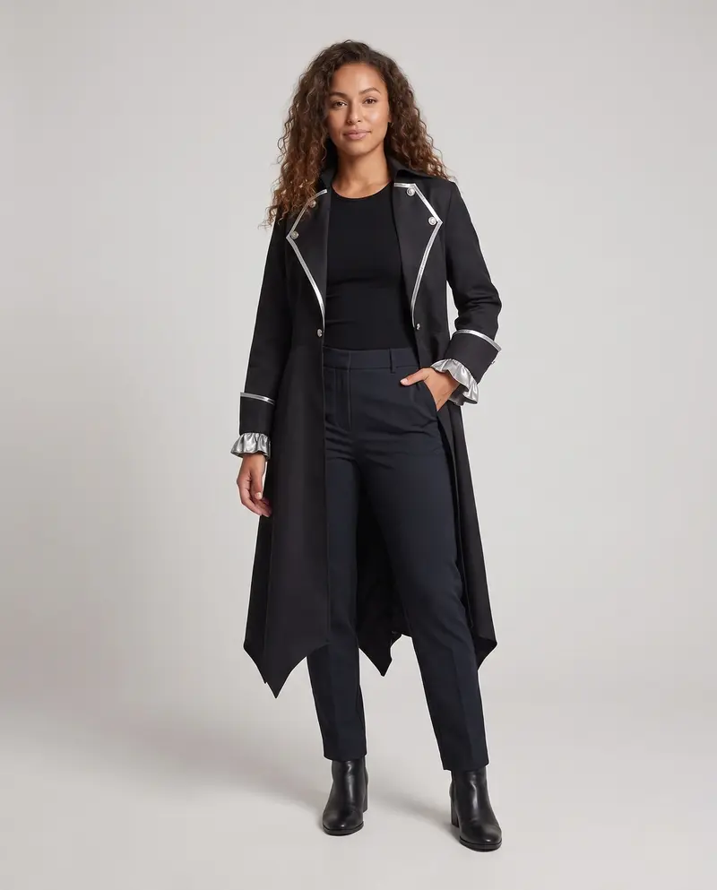 Damen eleganter Gothic-Mantel mit asymmetrischem Saum und dekorativem Kragen Drune