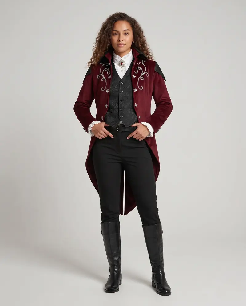 Damen eleganter Gothic-Mantel mit kunstvollen Verzierungen und asymmetrischem Schnitt Drune