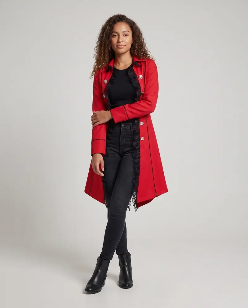 Damen Eleganter Gothic-Mantel mit Rüschendetails und kunstvollen Knöpfen Drune