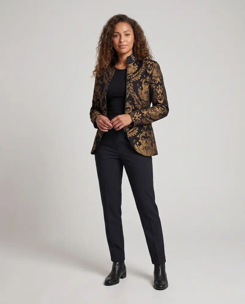 Damen Eleganter Jacquard-Mantel mit kunstvollen Verzierungen Drune