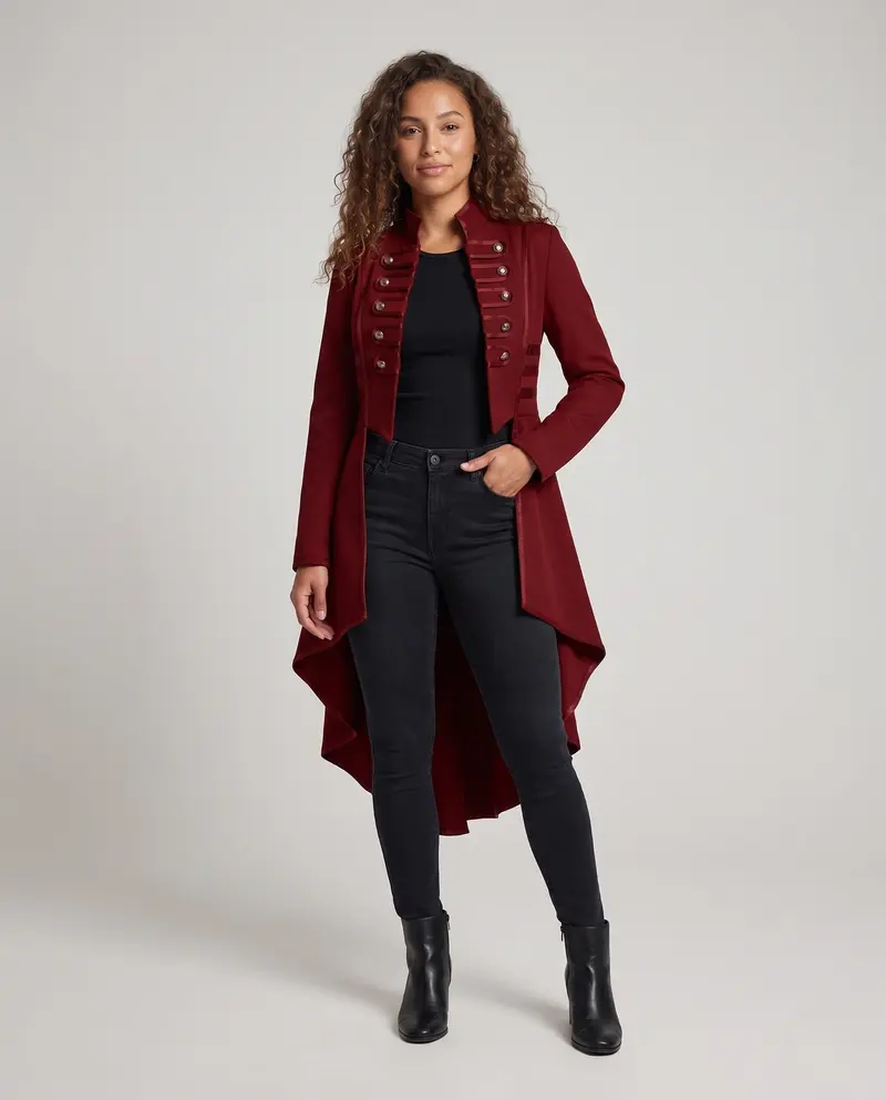 Damen Eleganter Kapuzenmantel mit asymmetrischem Saum und kunstvollen Knöpfen Drune