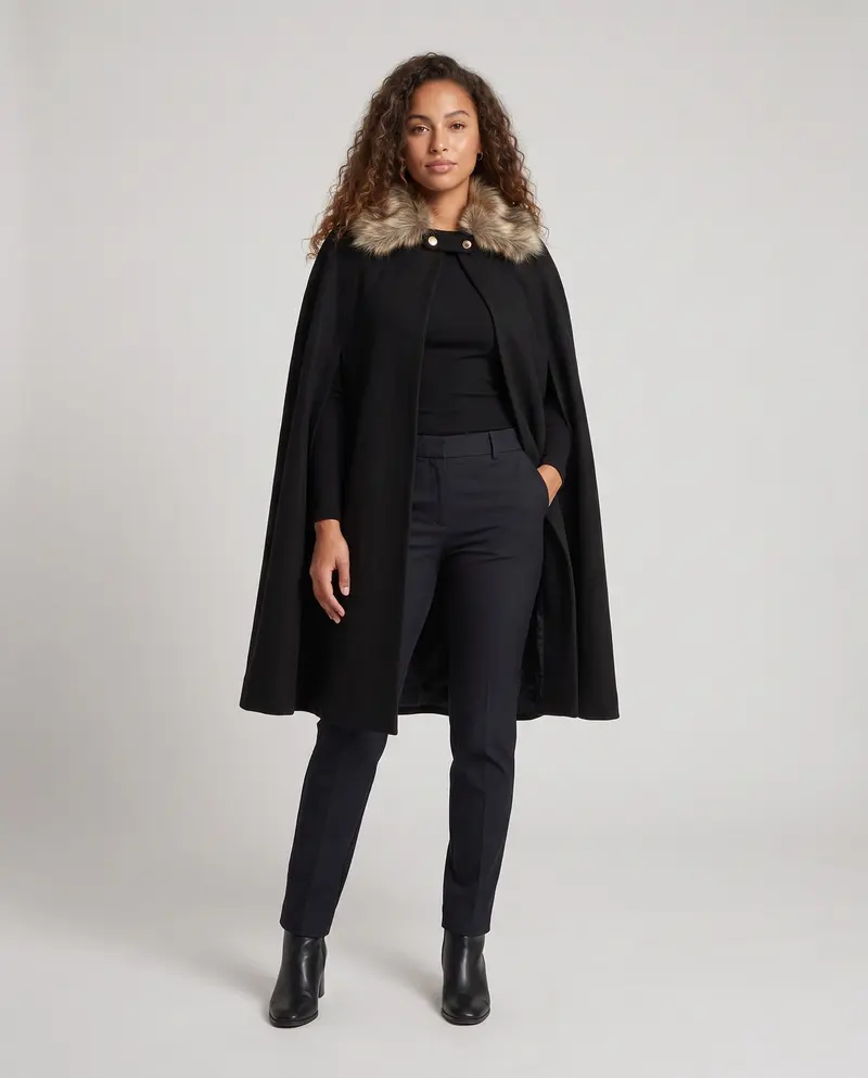 Damen eleganter Kapuzenumhang mit geschmeidigem Schnitt und kunstvollen Verzierungen Drune