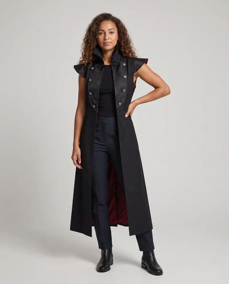 Damen eleganter Kapuzenumhang mit kunstvollem Design und detaillierten Akzenten Drune
