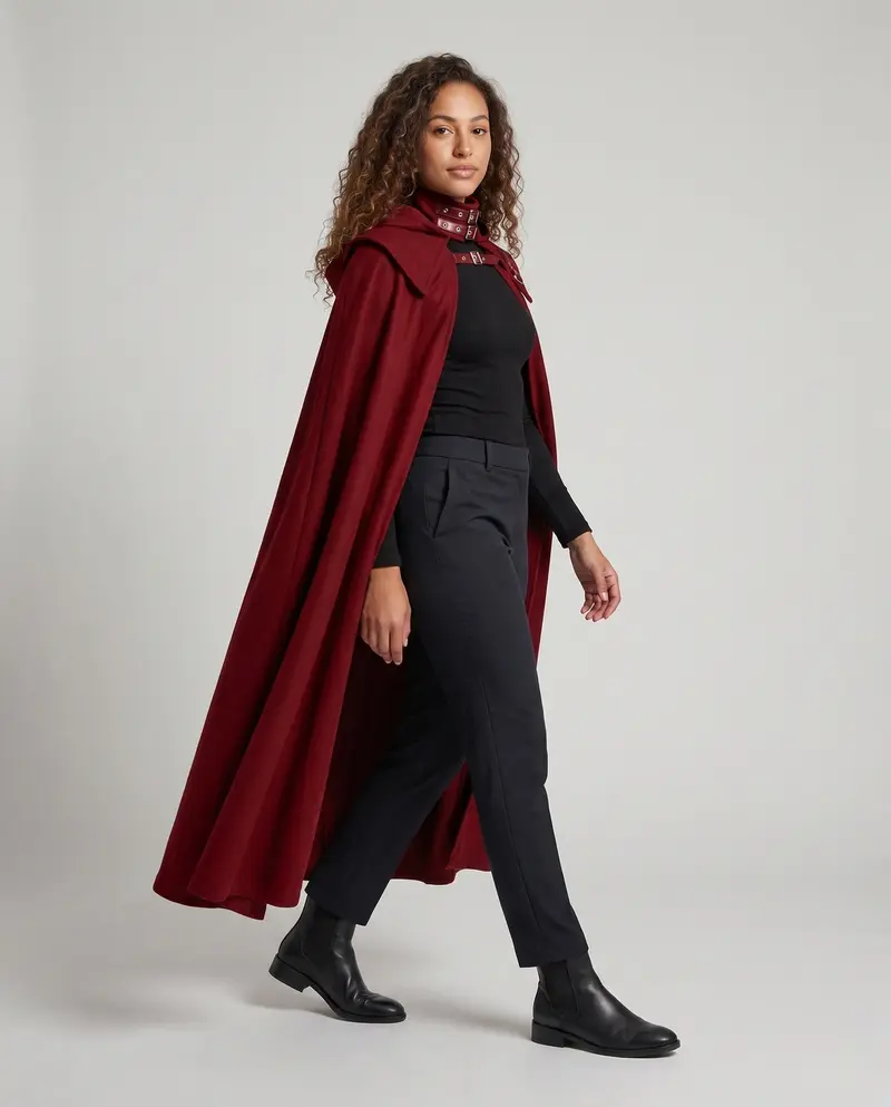 Damen eleganter Kapuzenumhang mit kunstvollen Details Drune