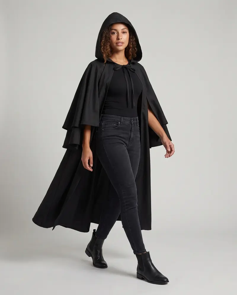 Damen eleganter Kapuzenumhang mit raffinierten Spitzenakzenten Drune