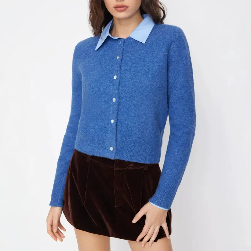 Damen Eleganter Kurzpullover mit Hemdkragen Drune
