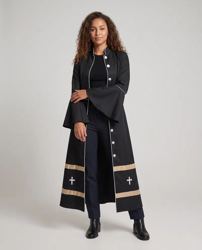Damen Eleganter Langen Mantel mit Glockenärmeln und dekorativem Saum Drune