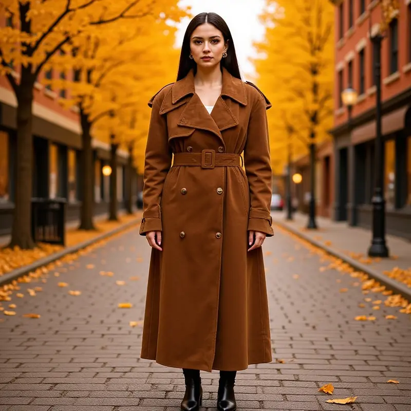 Damen Eleganter langer Taillentrenchcoat mit doppelreihiger Knopfleiste und ausgestelltem Saum Drune