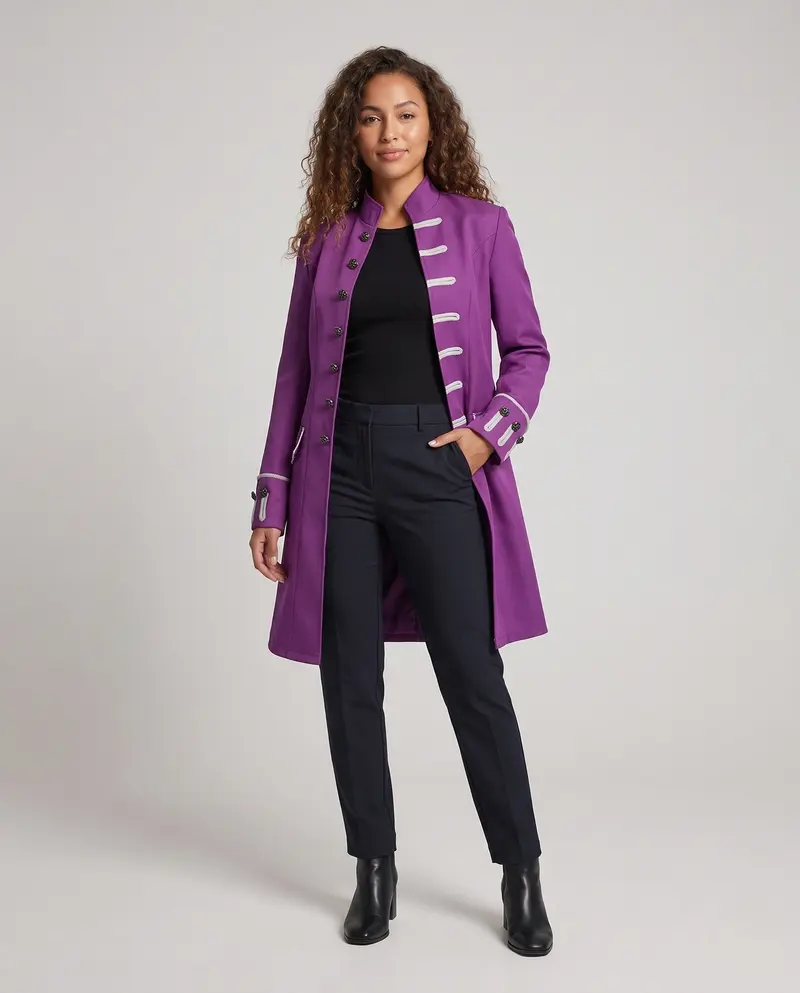 Damen eleganter Langmantel mit kunstvollen Knöpfen und asymmetrischem Saum Drune