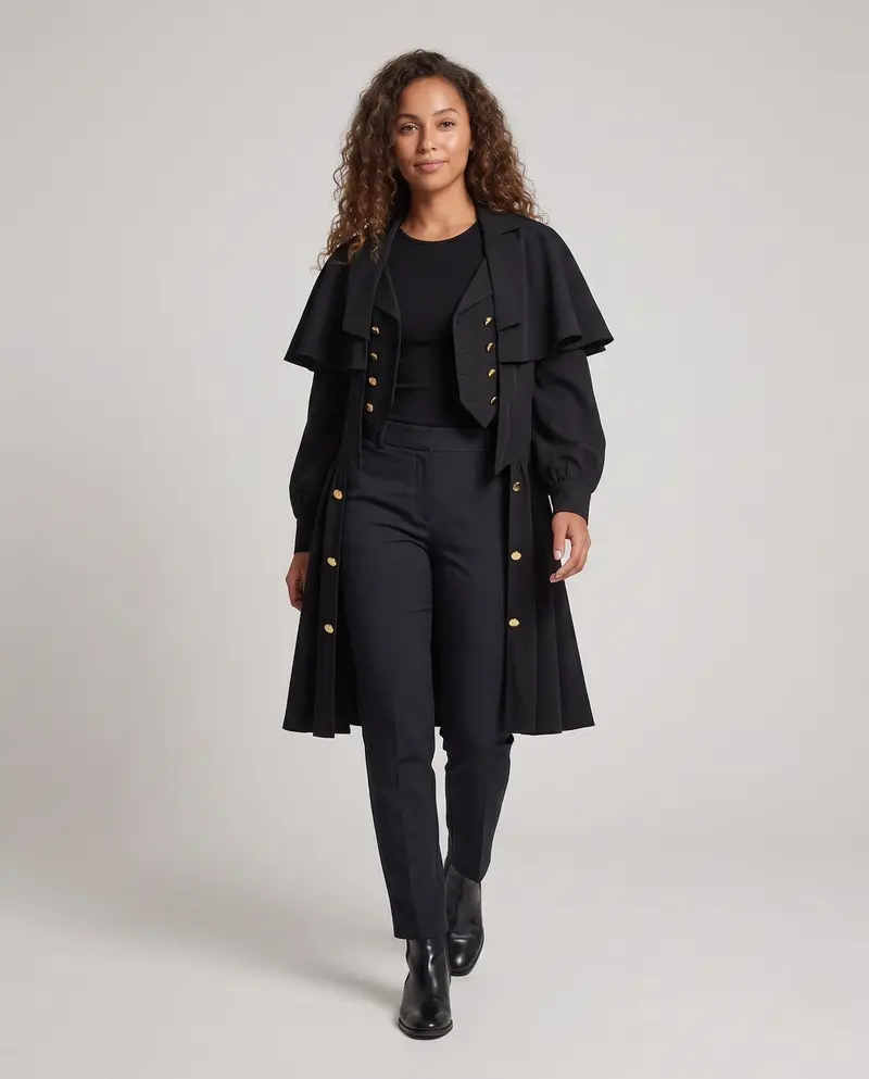 Damen eleganter Langmantel mit Statement-Ärmeln Drune