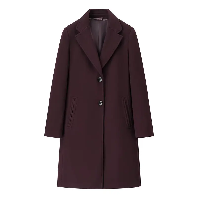 Damen Eleganter Longline-Wollmixmantel mit Reverskragen und Leistentaschen Drune