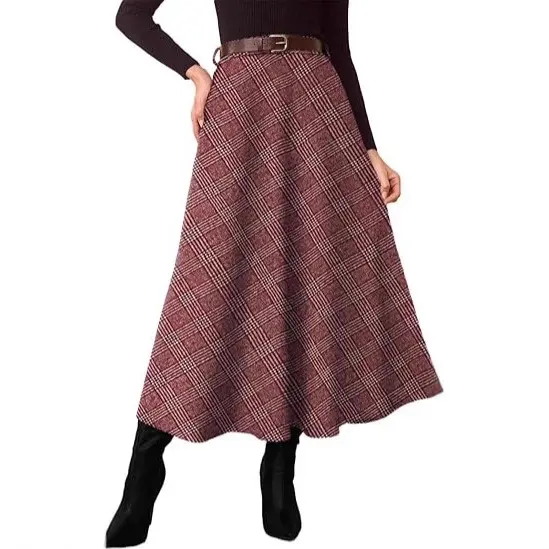 Damen Eleganter Maxi-Rock mit Karomuster Drune