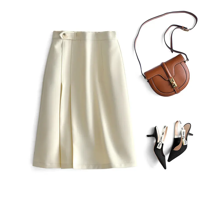 Damen Eleganter Midirock mit Falten und Taillengürtel Drune