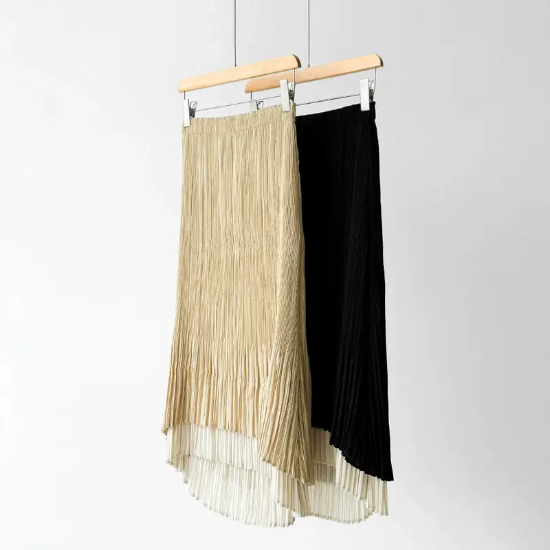 Damen Eleganter Plisseerock mit asymmetrischem Saum Drune