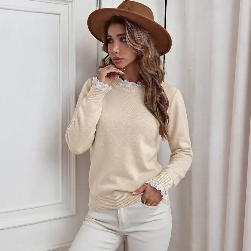 Damen Eleganter Pullover mit Spitzendetails Drune