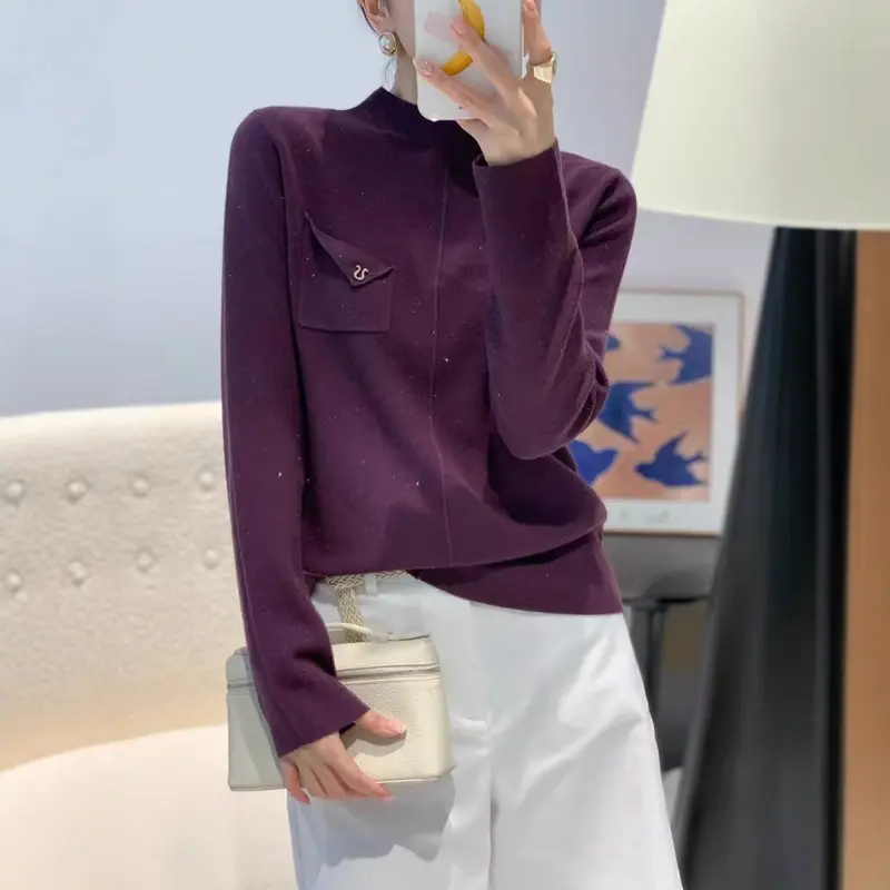 Damen Eleganter Pullover mit Stehkragen Drune