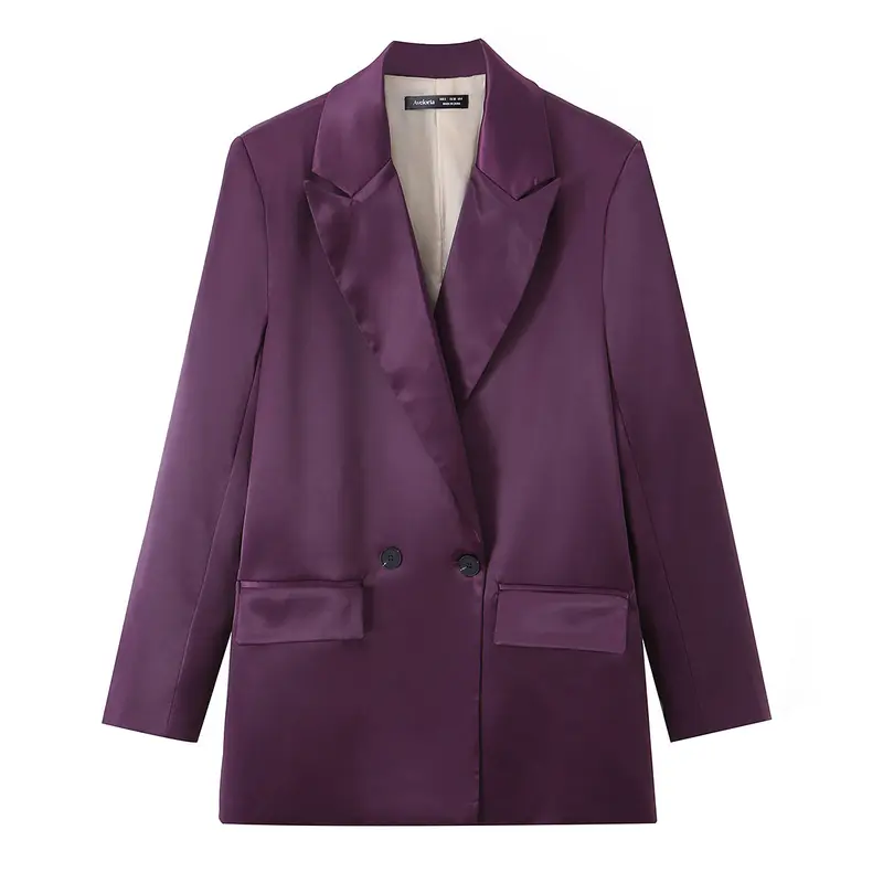 Damen Eleganter Satin-Blazer im Oversized-Look mit Schalkragen und Pattentaschen Drune